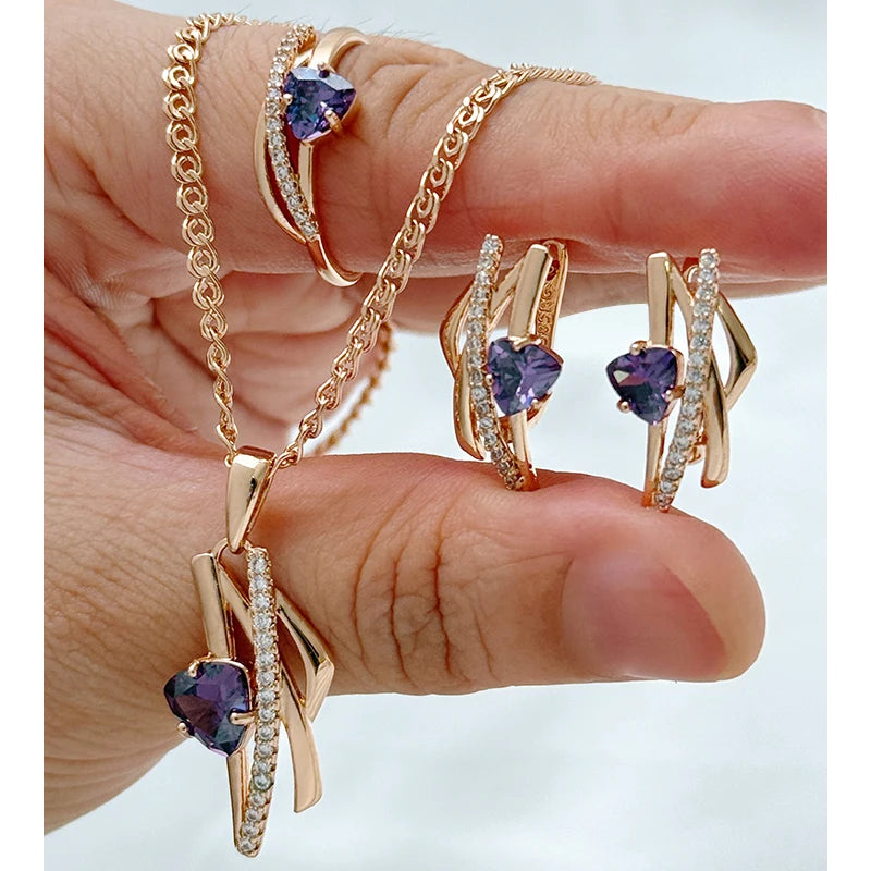 Natural zircon ring, earrings, and necklace set for women featuring elegant jewelry from Legacy Magics.