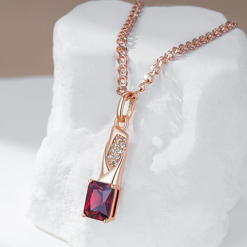 Shiny Square Red Pendant Necklace