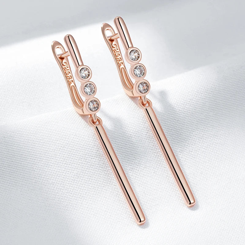 Simple Rose Gold Colour Glossy Long Dangle Earrings