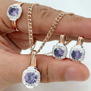 Natural zircon ring, earrings, and necklace set for women by Legacy Magics, featuring sparkling zircon gemstones and elegant jewelry design.