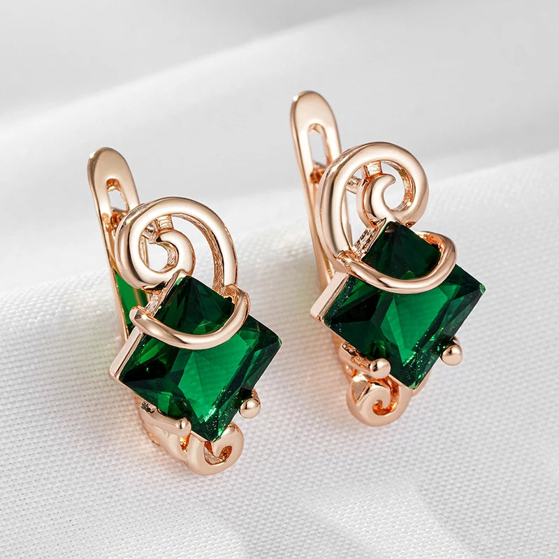 Luxury Square Green Drop Earrings