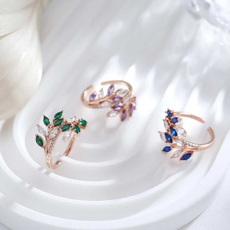Luxury Full Paved Blue Purple Green Open Rings