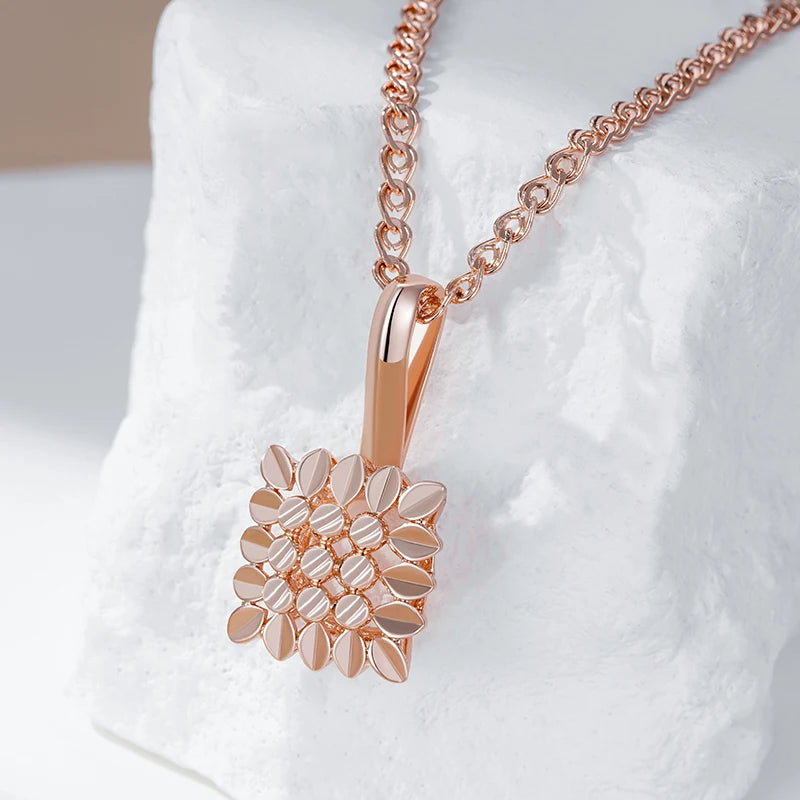 Hot Square Glossy 585 Rose Gold Color Pendant Necklace