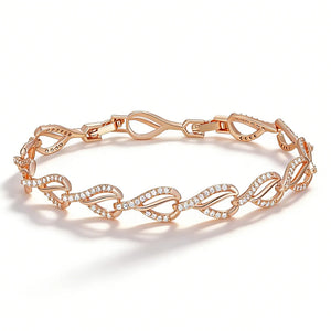 Kinel Hot 585 rose gold geometric heart link bracelet for women with natural zircon, modern jewelry for daily or special occasions