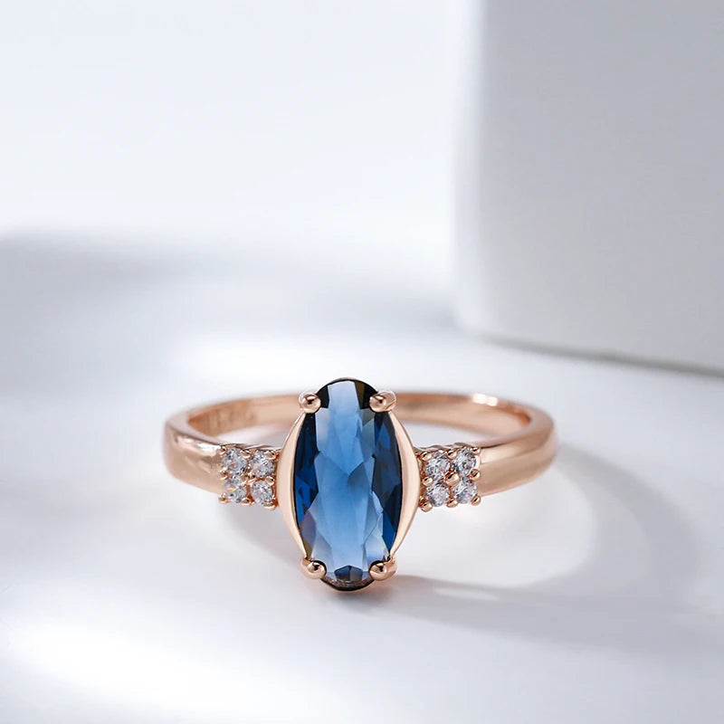 Unusual Shiny Oval Blue Bride Rings