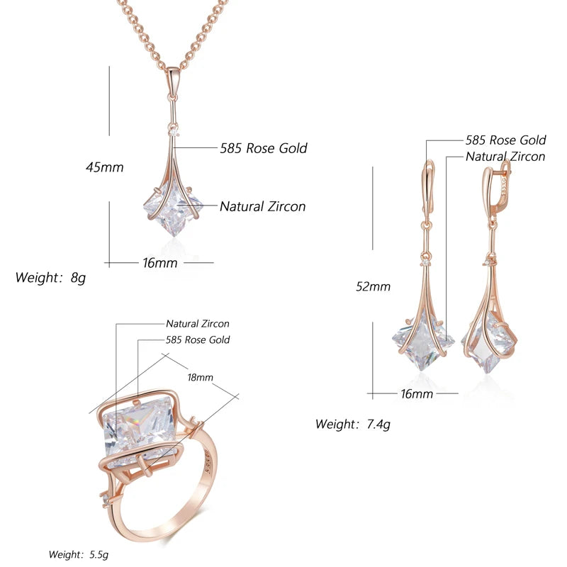 Natural zircon ring, earrings, and necklace set for women by Legacy Magics, featuring sparkling zircon stones and elegant jewelry design.