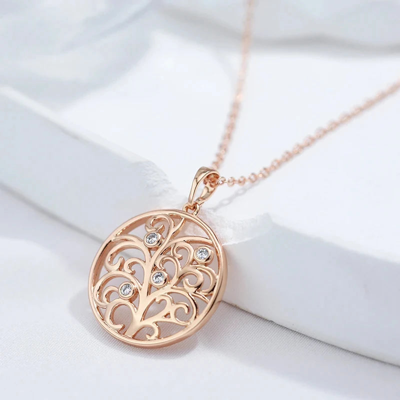 Rose Gold Colour Crystal Flower Pendant Necklace