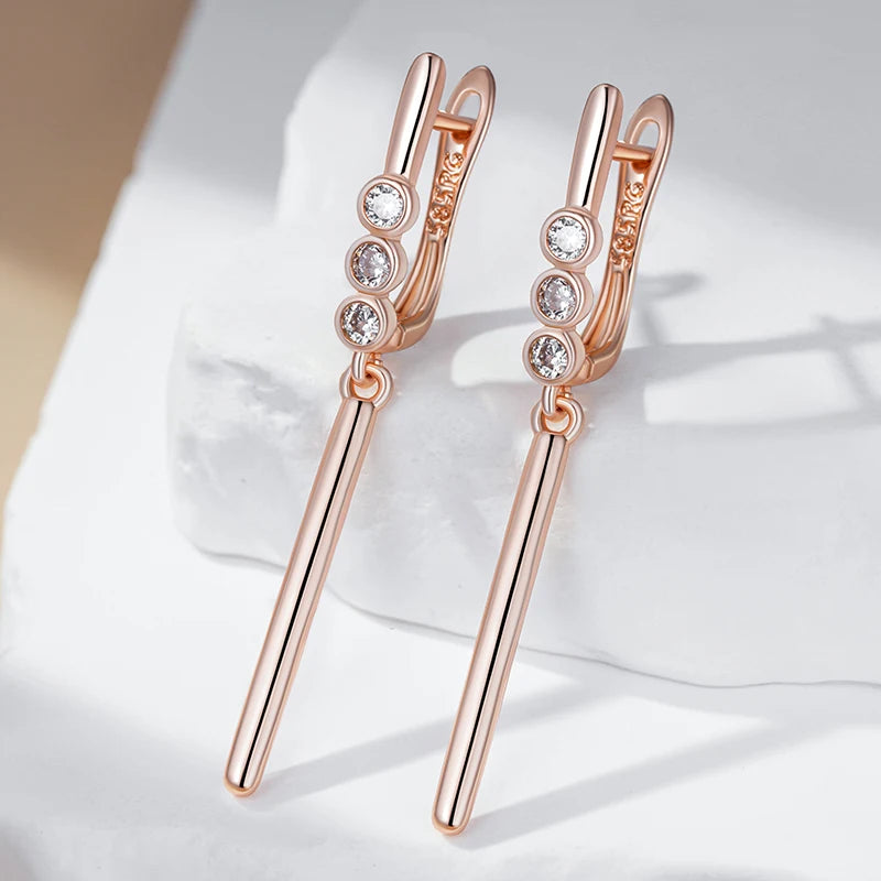 Simple Rose Gold Colour Glossy Long Dangle Earrings