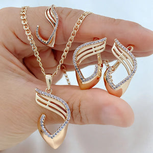 Rose Gold Cubic Zirconia Jewelry Set for Women – Necklace, Earrings & Ring