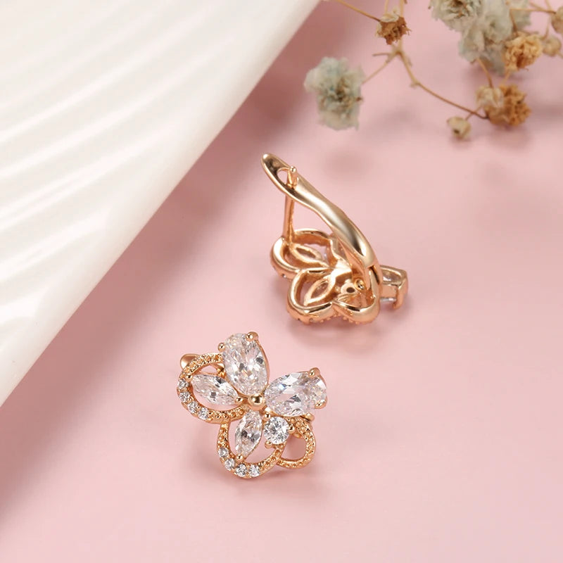 Luxury Flower Rose Gold Earrings