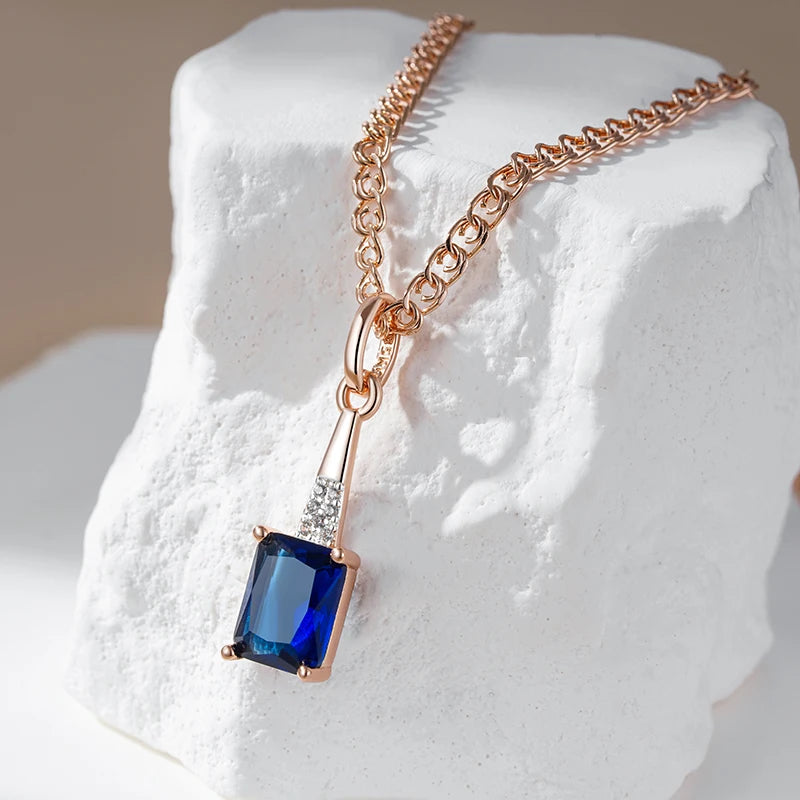 Unusual Shiny Square Blue Natural Pendant Necklace