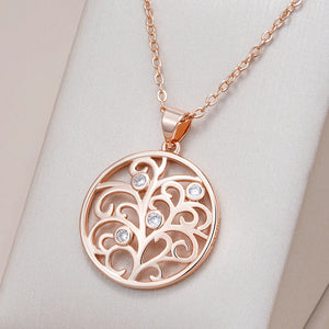 Rose Gold Colour Crystal Flower Pendant Necklace