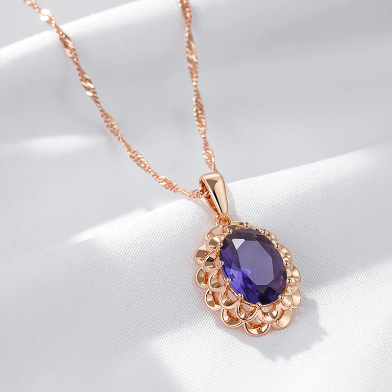 Big Purple Crystal Flower Pendant Necklace