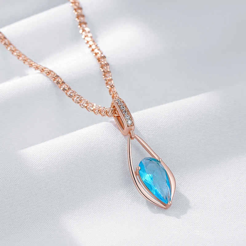 Luxury Blue Natural Zircon Water Drop Pendant Necklace