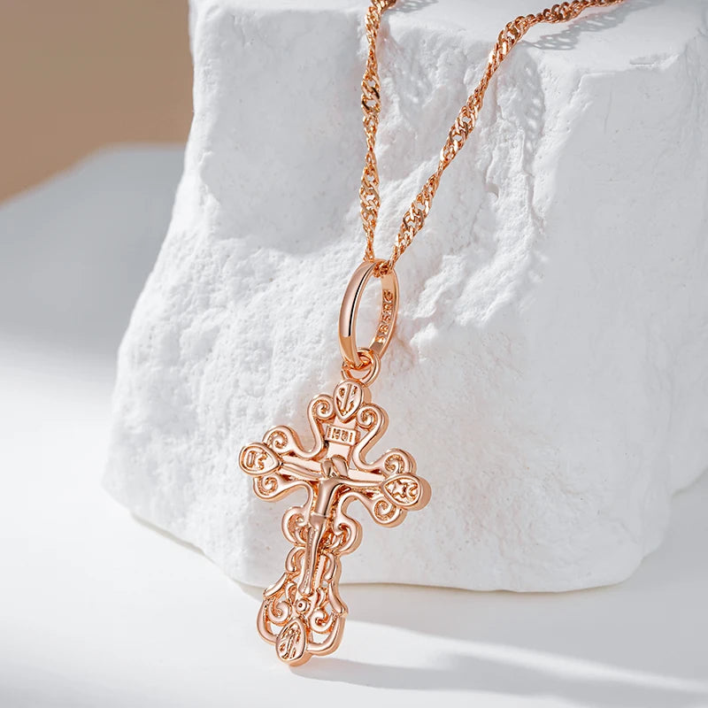New Luxury Natural 585 rose Gold Pendant Necklace 002