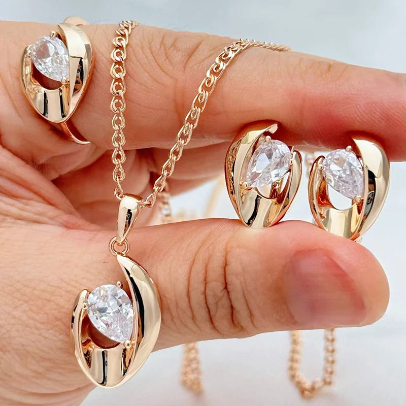 Natural zircon jewelry set including a ring, earrings, and necklace for women by Legacy Magics, featuring sparkling zircon stones.