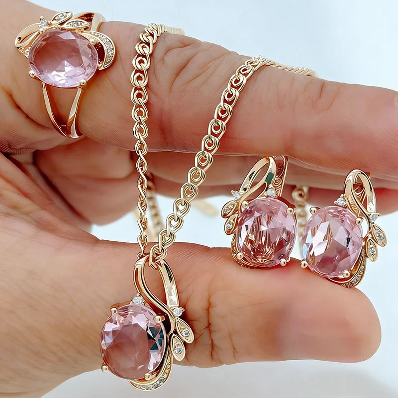 Natural zircon ring, earrings, and necklace set for women by Legacy Magics, featuring sparkling zircon gemstones and elegant design.