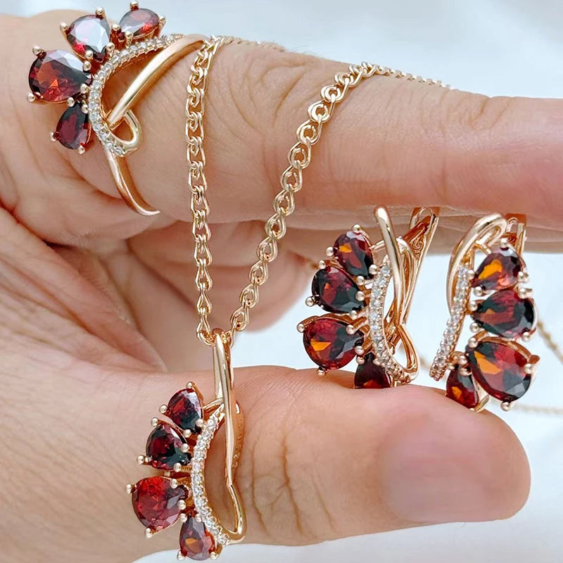 Natural zircon ring, earrings, and necklace set for women by Legacy Magics, featuring sparkling zircon stones and elegant jewelry design.