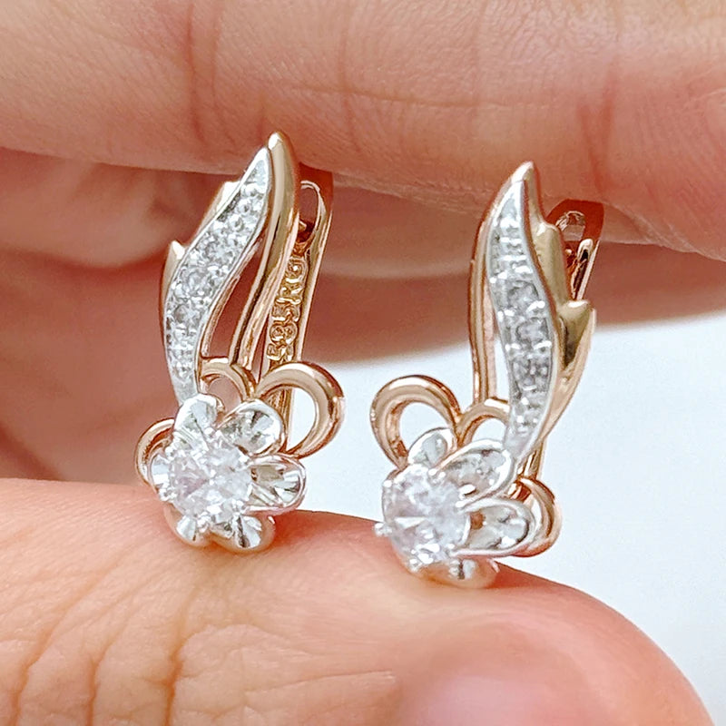 Kinel Hot Full Shiny Natural Zircon dangle earrings for women in 585 rose gold and silver, elegant wedding jewelry by Legacy Magics