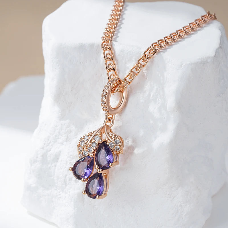 Shiny Purple Crystal Flower Pendant Necklace