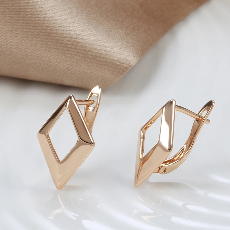 Glossy Dangle Gold Simple Hollow Rhombus Earrings