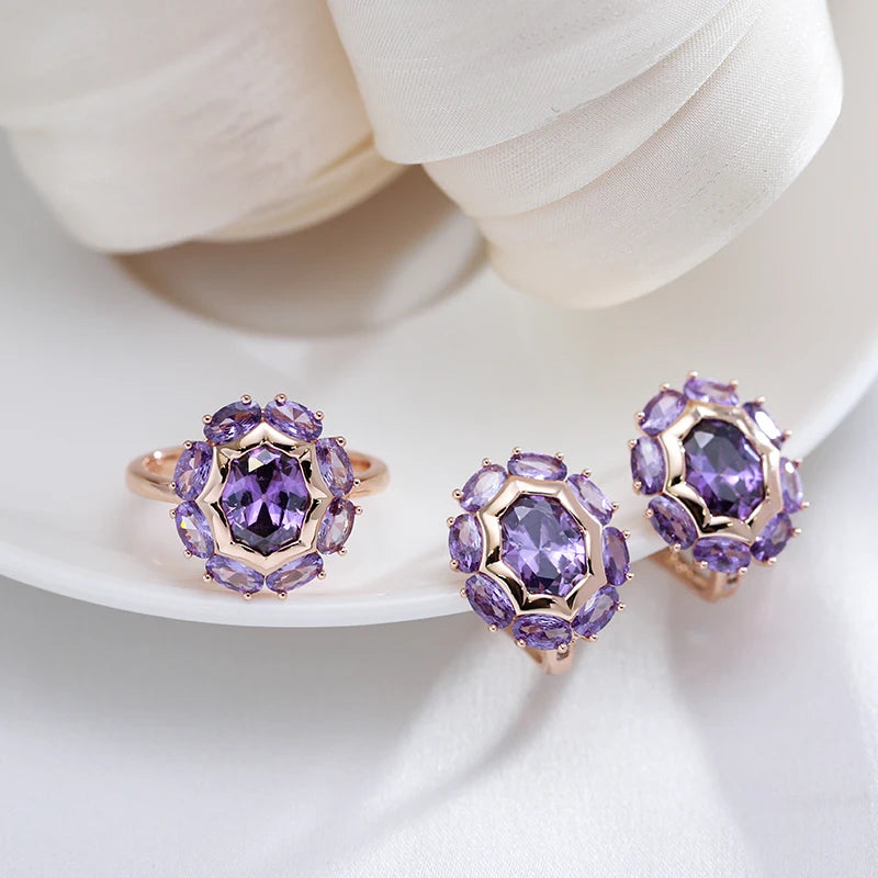 Unusual Sparkling Oval Purple Natural Rings
