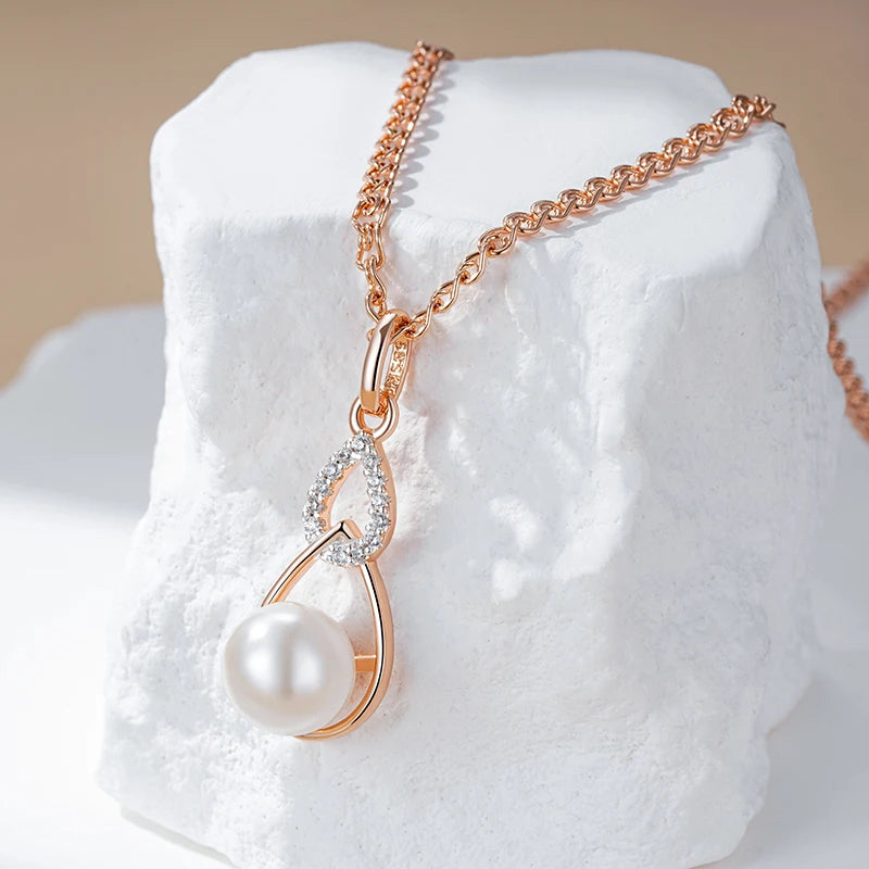 New Luxury Natural 585 rose Gold Pendant Necklace 029