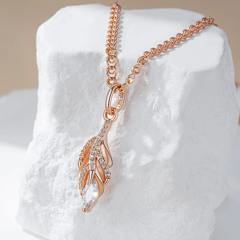 Rose Gold Leaf Long Pendant Necklace