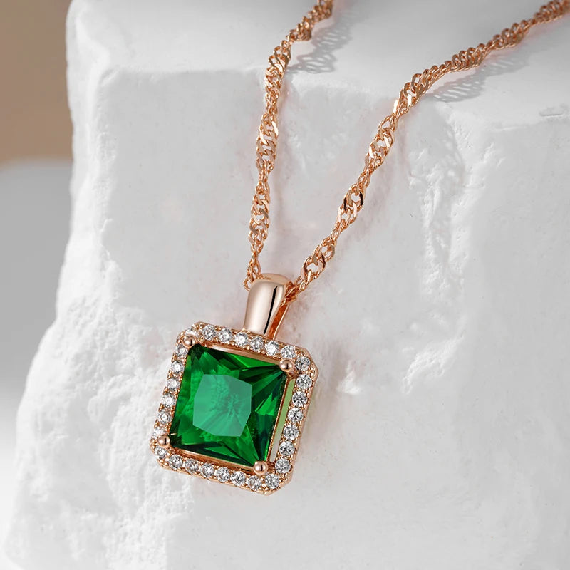 Luxury Square Green Pendant Necklace