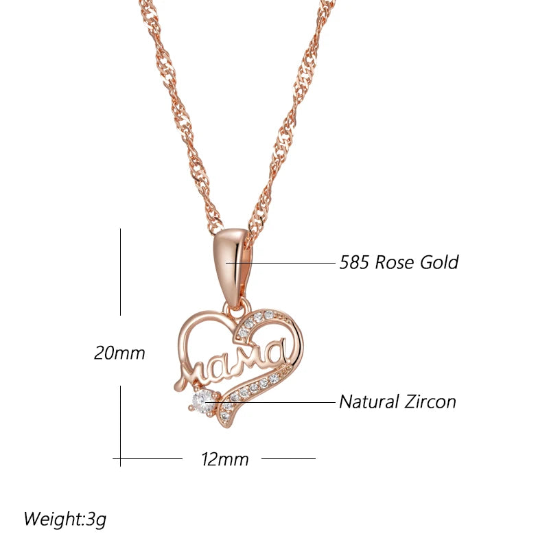 New Luxury Natural 585 rose Gold Pendant Necklace 'Mama' 006