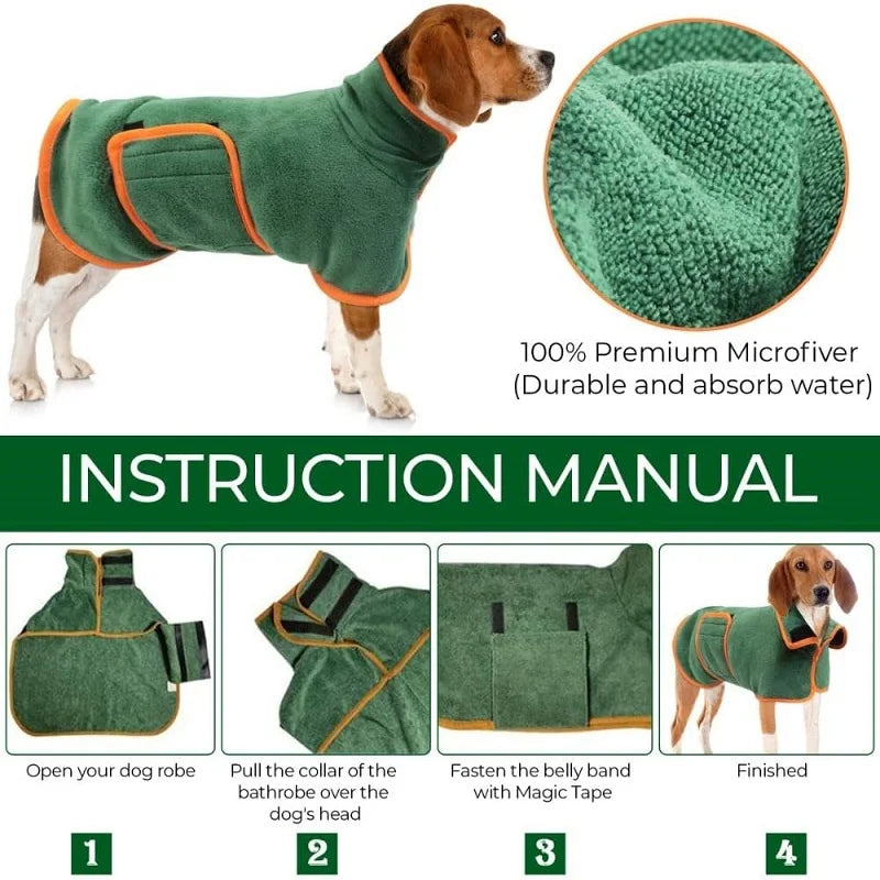 Dog Bathrobe Towel Pet Drying Coat Clothes Adjustable