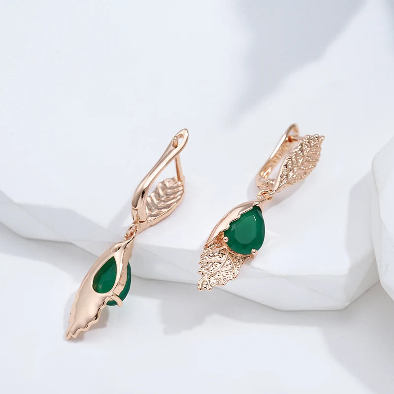 Gold Color Leaf Long Earring
