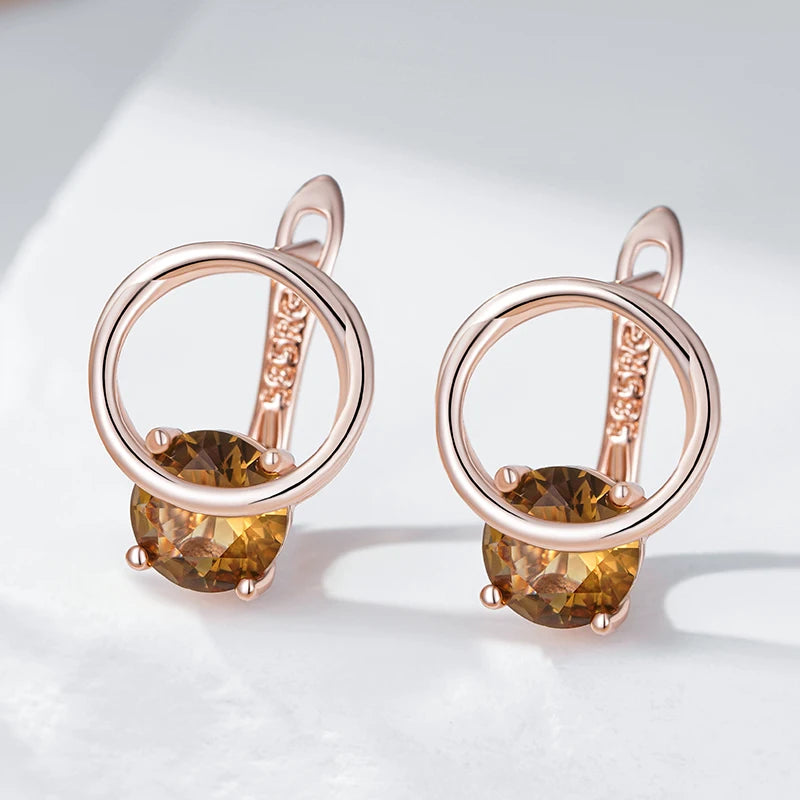 Shiny Brown Natural Zircon English Earrings