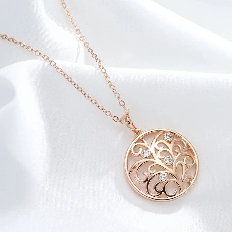 Rose Gold Colour Crystal Flower Pendant Necklace