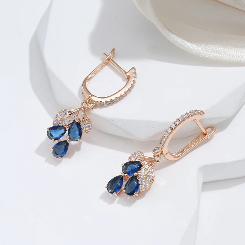 New Long Vintage Blue Flower Drop Earrings