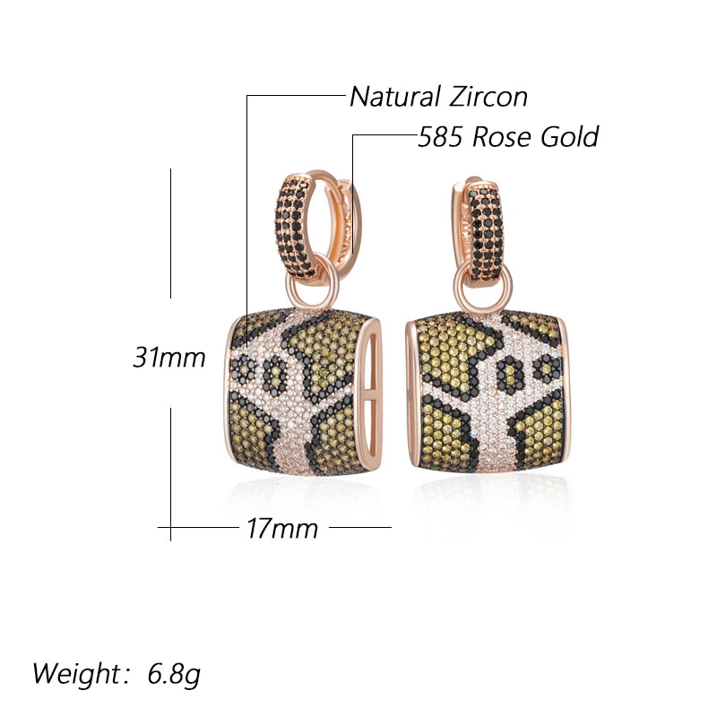 Full Shiny Natural Zircon Leopard Print Drop Earrings
