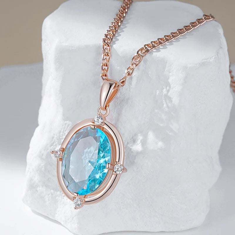 Simple Romantic Blue Natural Bridal Pendant Necklace