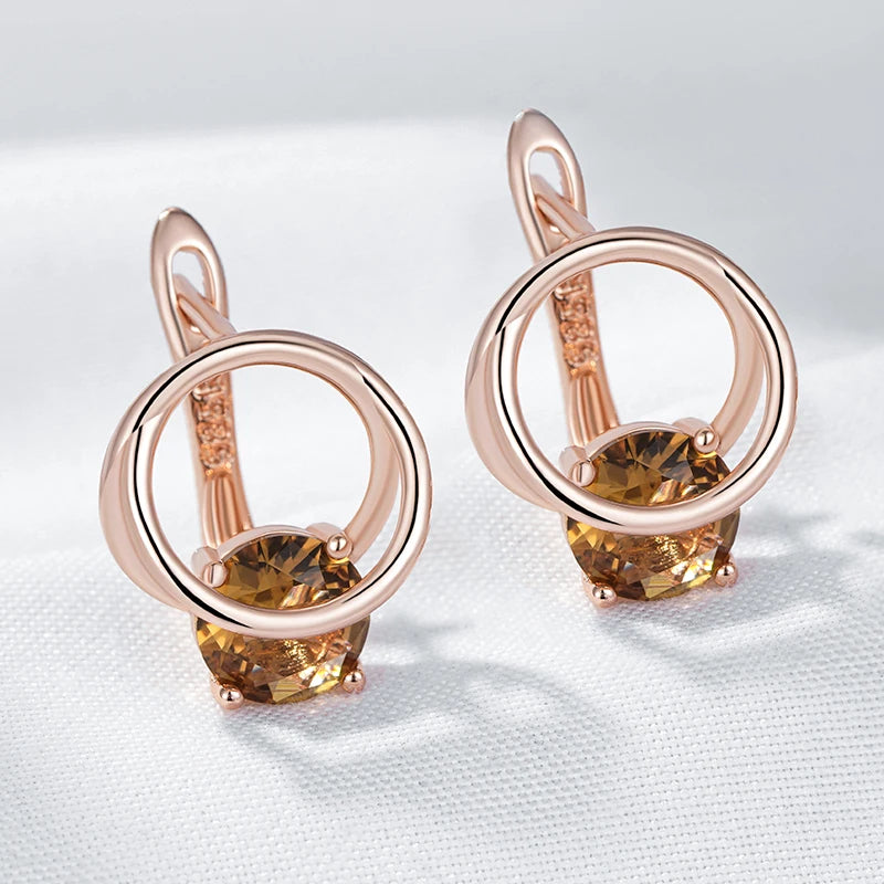 Shiny Brown Natural Zircon English Earrings
