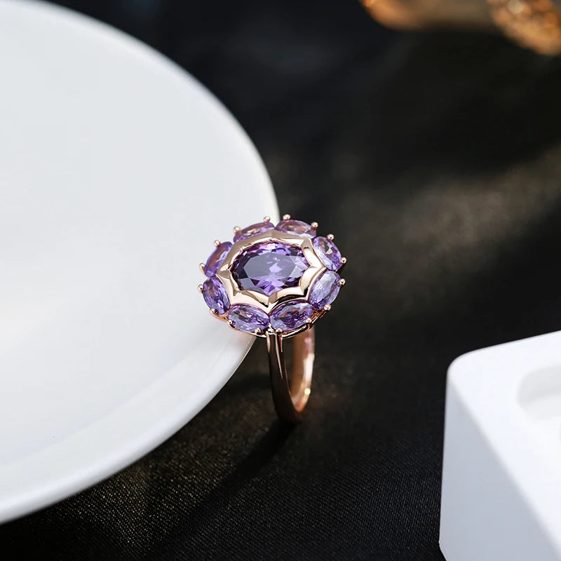 Unusual Sparkling Oval Purple Natural Rings